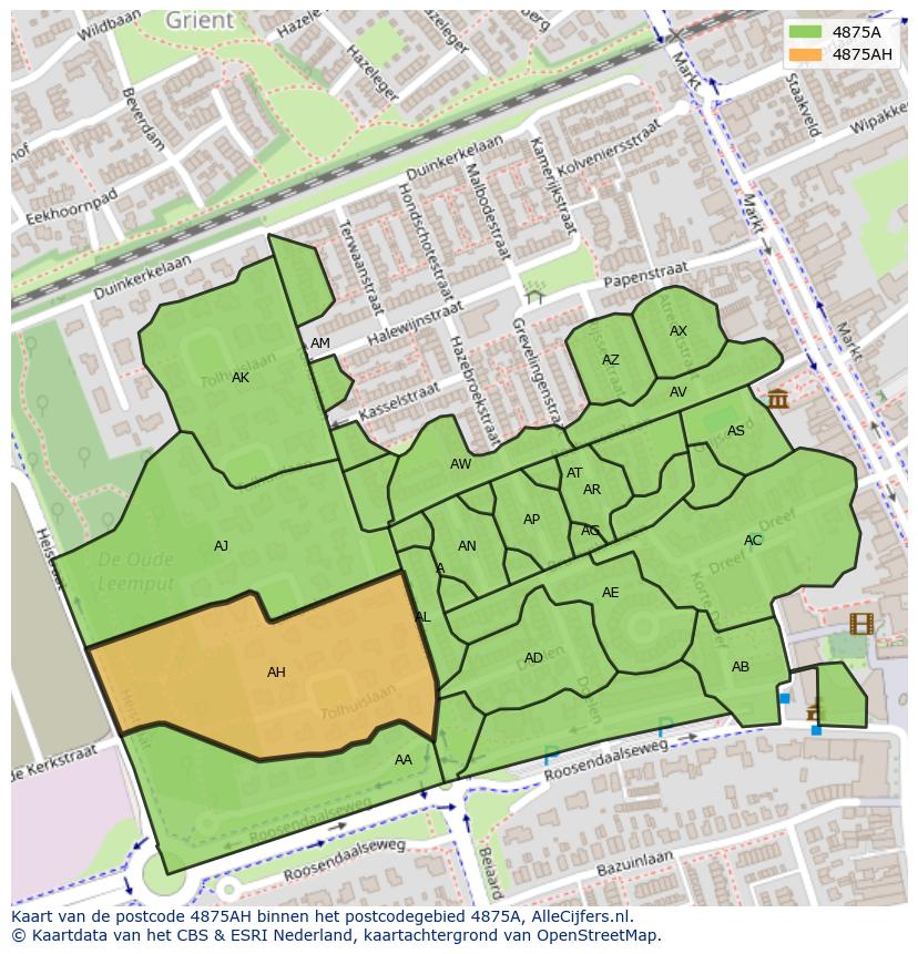 Afbeelding van het postcodegebied 4875 AH op de kaart.