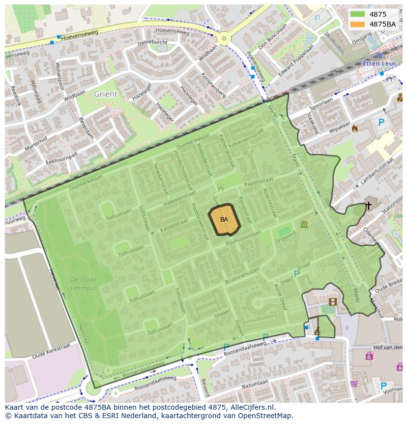 Afbeelding van het postcodegebied 4875 BA op de kaart.