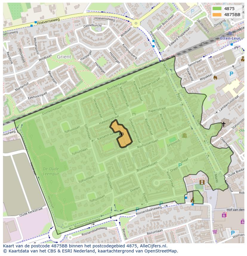 Afbeelding van het postcodegebied 4875 BB op de kaart.