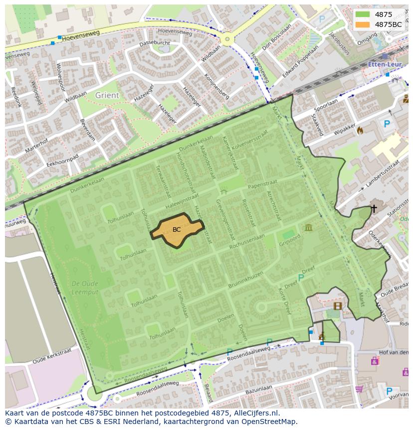 Afbeelding van het postcodegebied 4875 BC op de kaart.