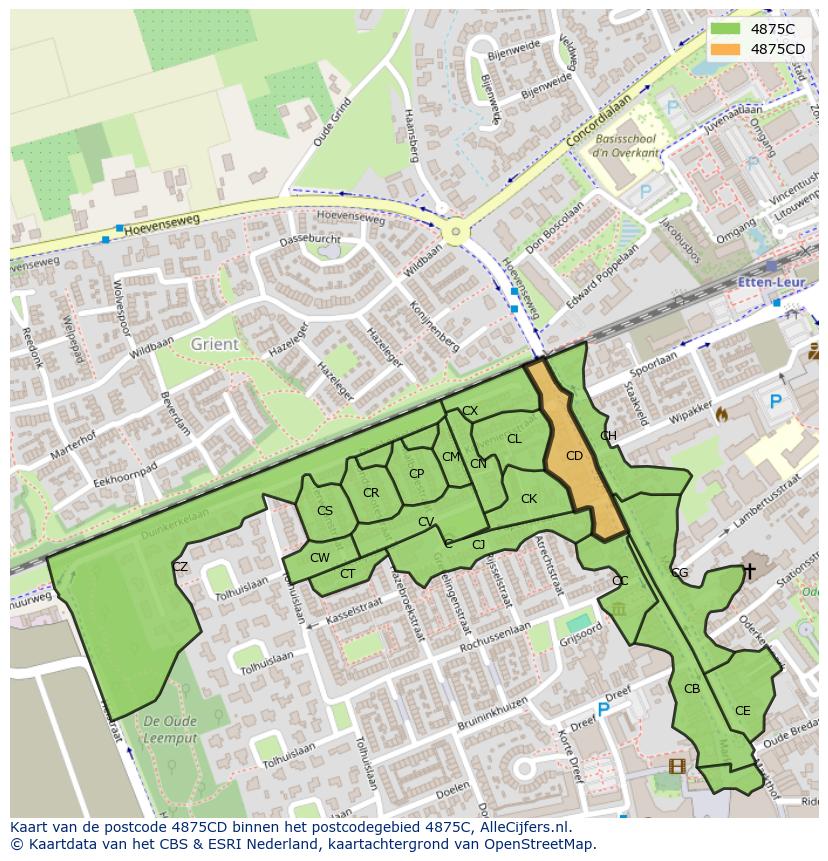 Afbeelding van het postcodegebied 4875 CD op de kaart.