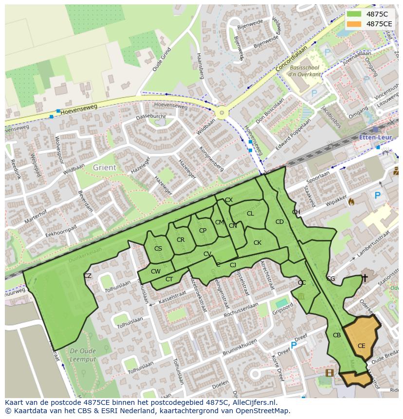 Afbeelding van het postcodegebied 4875 CE op de kaart.