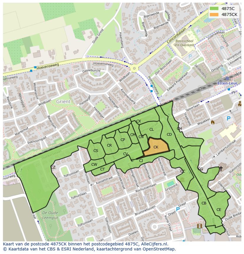 Afbeelding van het postcodegebied 4875 CK op de kaart.