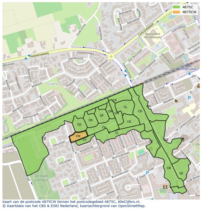 Afbeelding van het postcodegebied 4875 CW op de kaart.