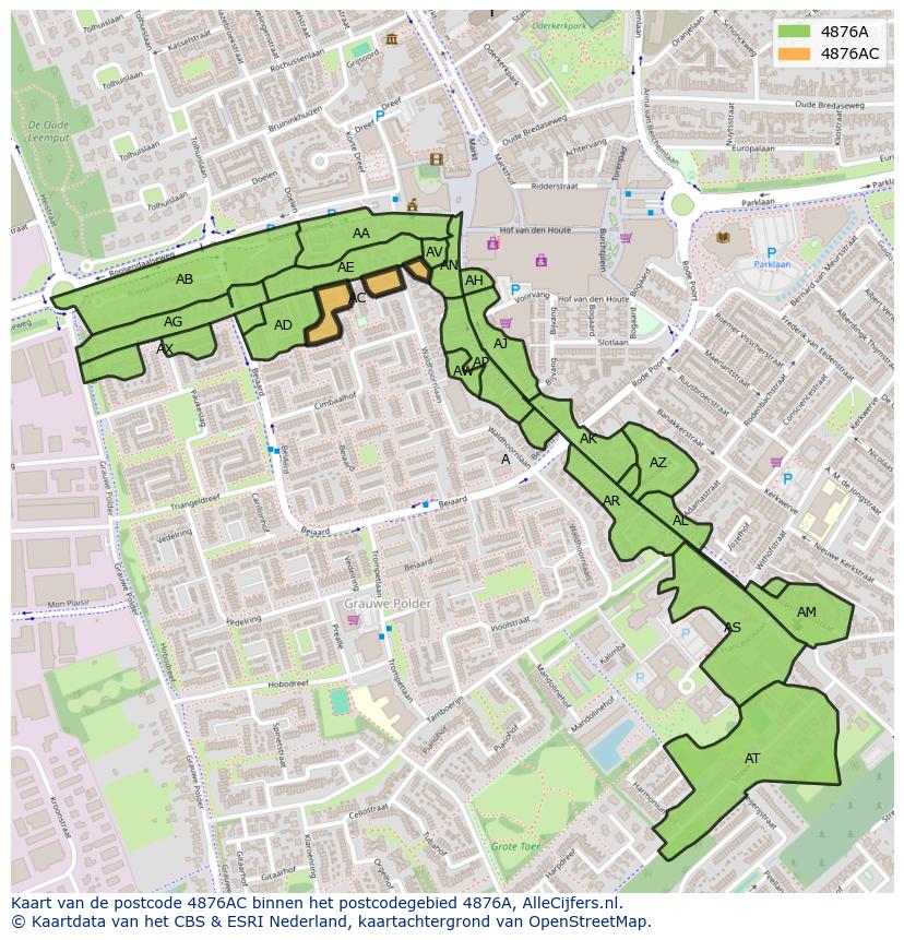 Afbeelding van het postcodegebied 4876 AC op de kaart.