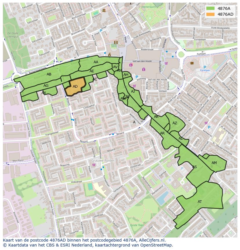 Afbeelding van het postcodegebied 4876 AD op de kaart.