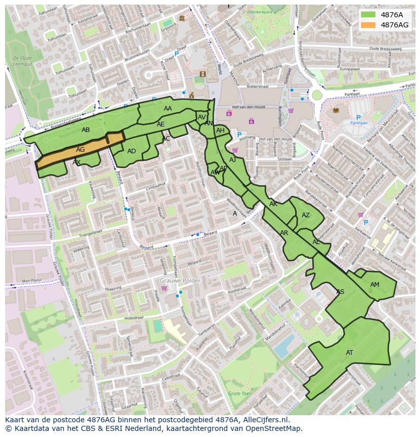 Afbeelding van het postcodegebied 4876 AG op de kaart.