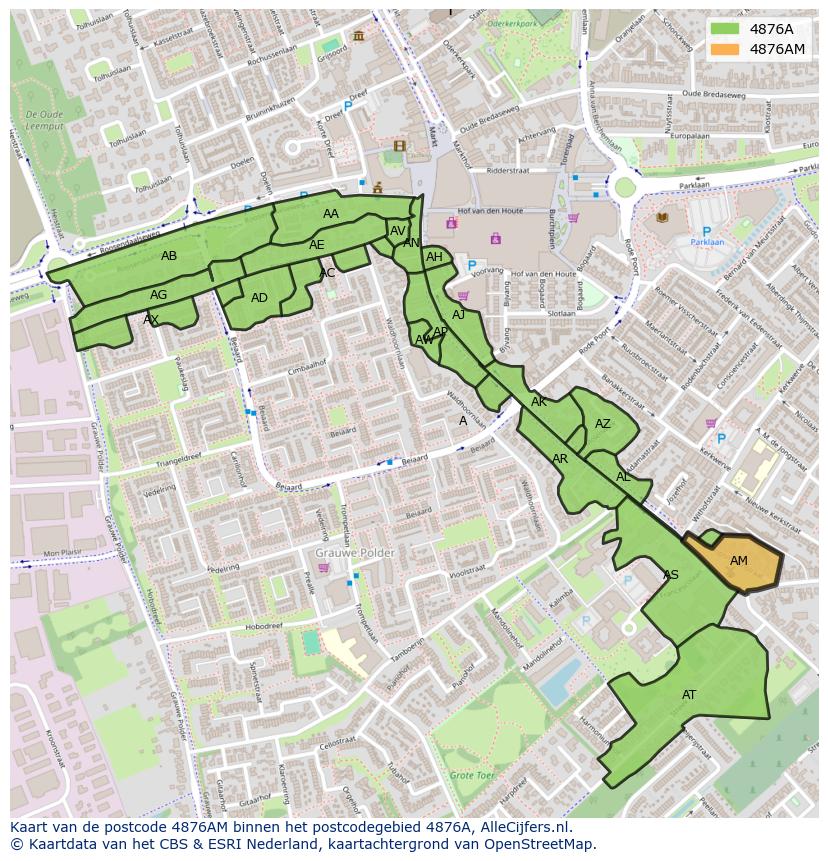 Afbeelding van het postcodegebied 4876 AM op de kaart.