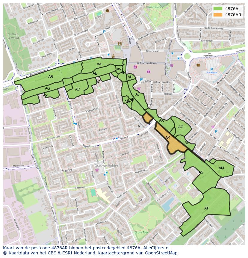 Afbeelding van het postcodegebied 4876 AR op de kaart.