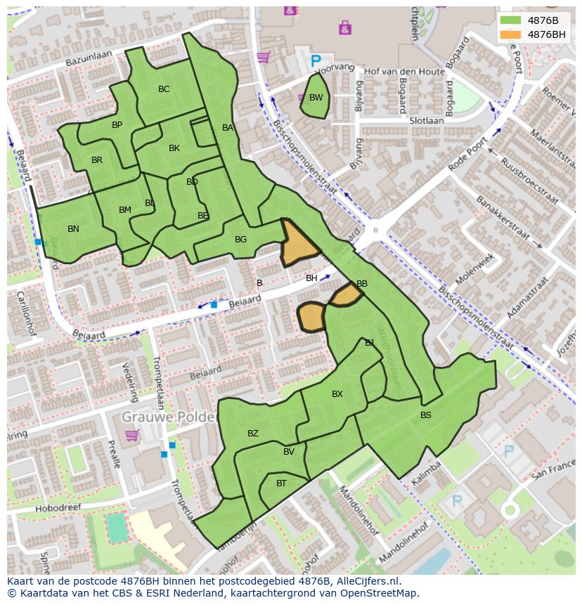 Afbeelding van het postcodegebied 4876 BH op de kaart.