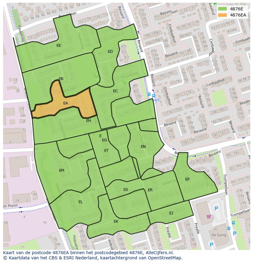 Afbeelding van het postcodegebied 4876 EA op de kaart.