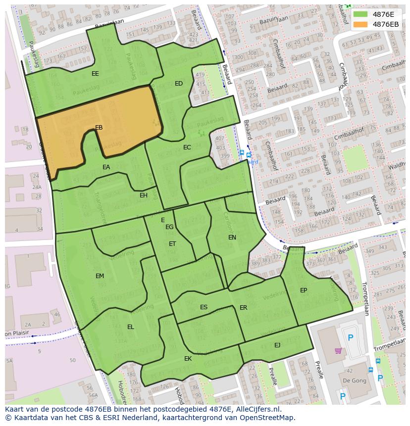 Afbeelding van het postcodegebied 4876 EB op de kaart.