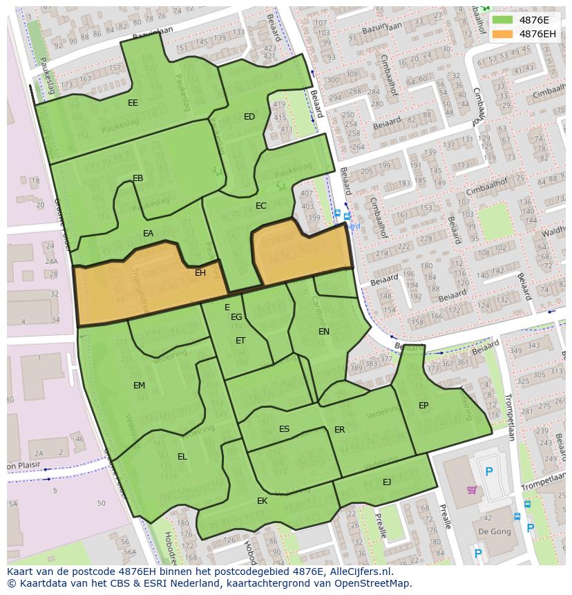 Afbeelding van het postcodegebied 4876 EH op de kaart.