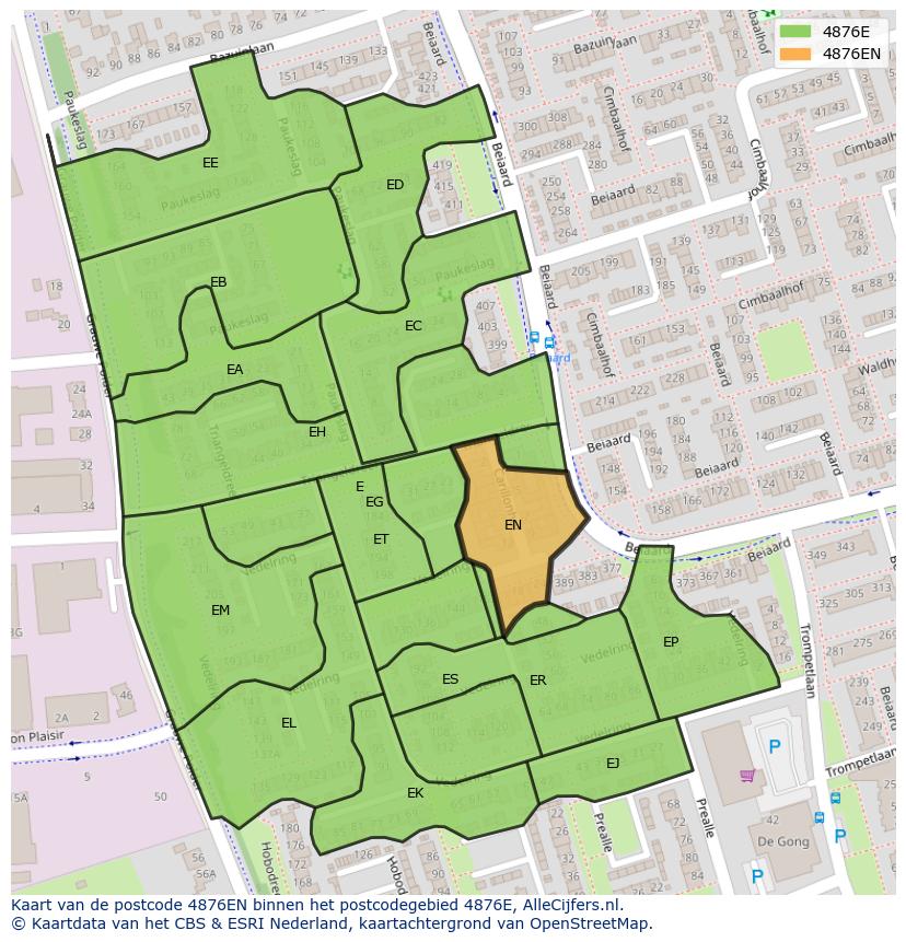 Afbeelding van het postcodegebied 4876 EN op de kaart.