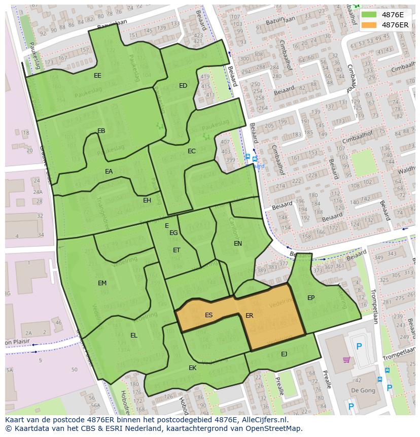 Afbeelding van het postcodegebied 4876 ER op de kaart.