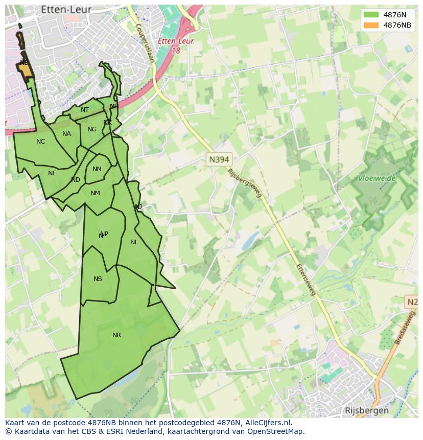 Afbeelding van het postcodegebied 4876 NB op de kaart.