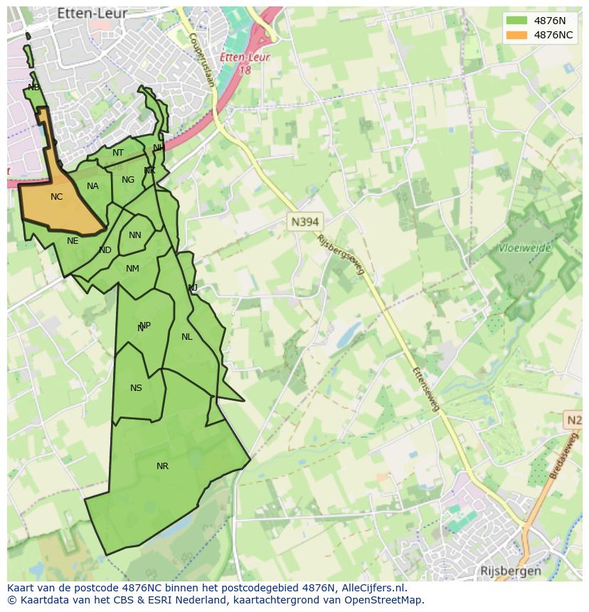 Afbeelding van het postcodegebied 4876 NC op de kaart.