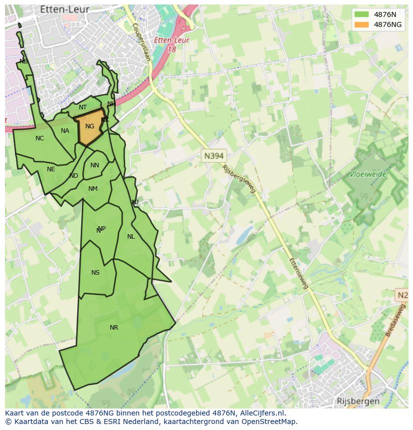 Afbeelding van het postcodegebied 4876 NG op de kaart.
