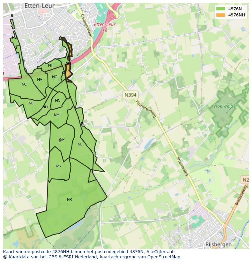 Afbeelding van het postcodegebied 4876 NH op de kaart.