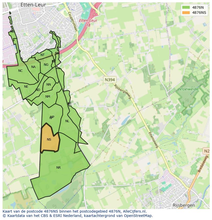 Afbeelding van het postcodegebied 4876 NS op de kaart.