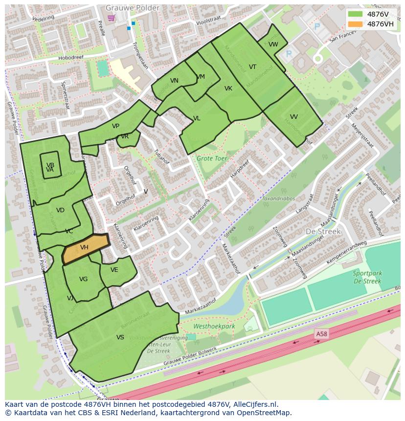Afbeelding van het postcodegebied 4876 VH op de kaart.