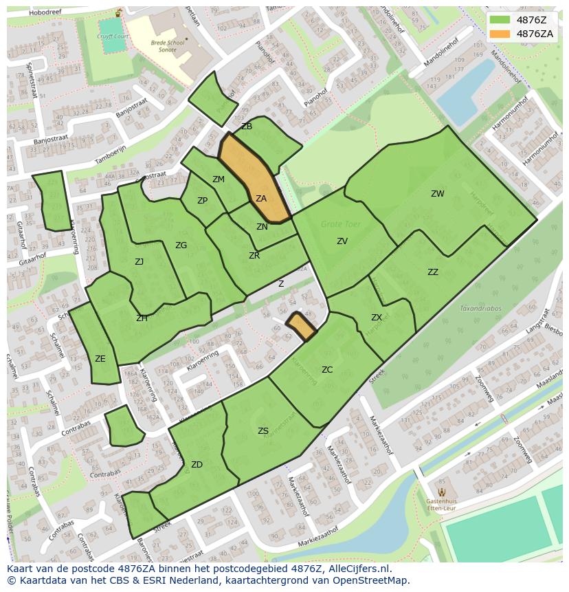 Afbeelding van het postcodegebied 4876 ZA op de kaart.
