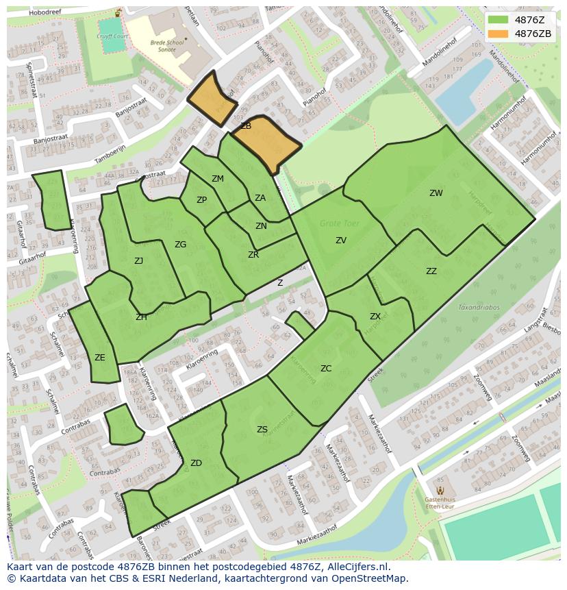Afbeelding van het postcodegebied 4876 ZB op de kaart.