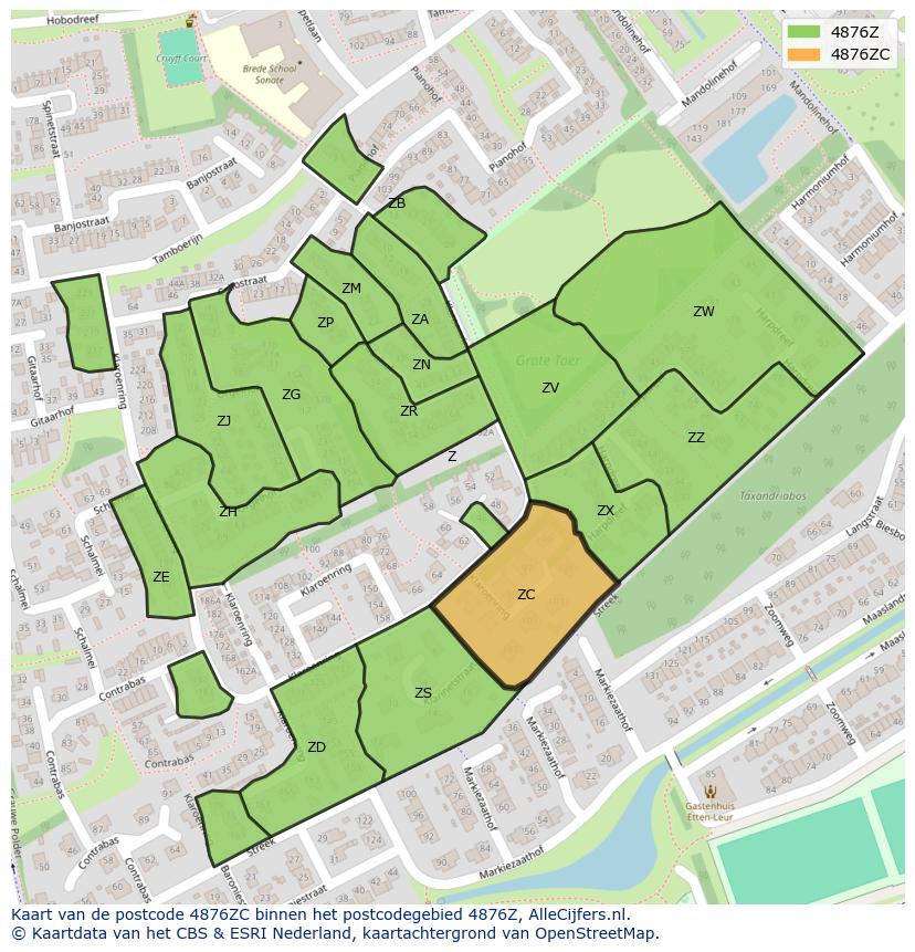 Afbeelding van het postcodegebied 4876 ZC op de kaart.