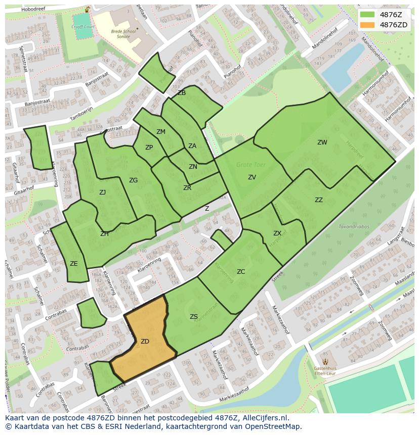 Afbeelding van het postcodegebied 4876 ZD op de kaart.