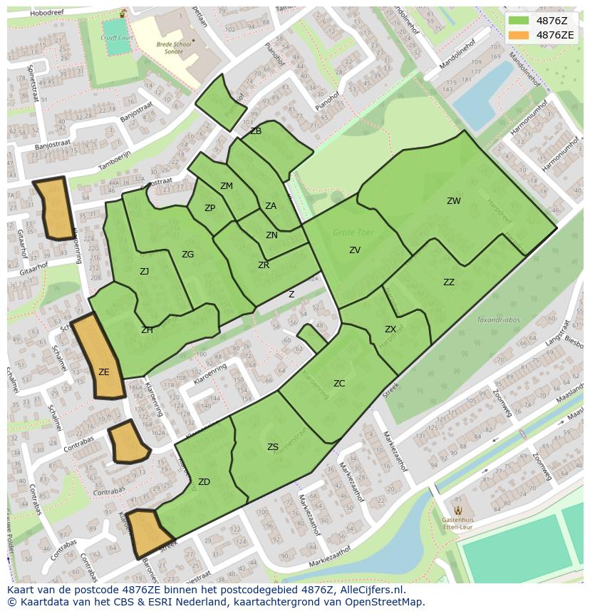 Afbeelding van het postcodegebied 4876 ZE op de kaart.