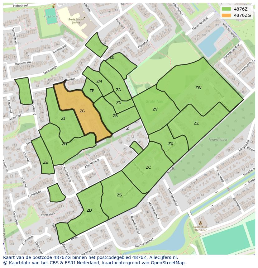Afbeelding van het postcodegebied 4876 ZG op de kaart.