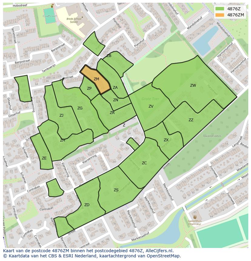Afbeelding van het postcodegebied 4876 ZM op de kaart.