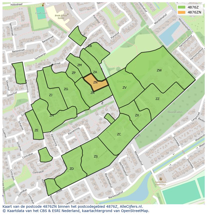 Afbeelding van het postcodegebied 4876 ZN op de kaart.