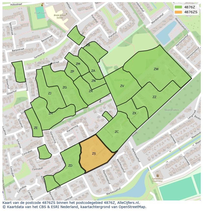 Afbeelding van het postcodegebied 4876 ZS op de kaart.