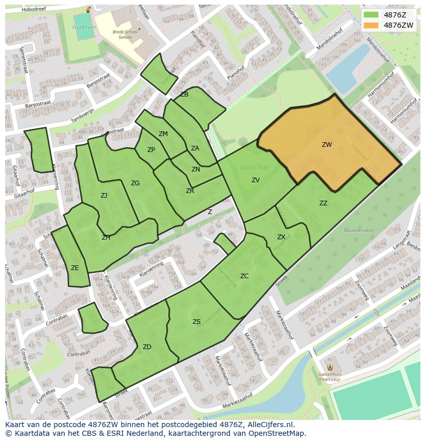 Afbeelding van het postcodegebied 4876 ZW op de kaart.