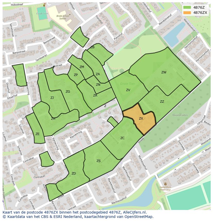 Afbeelding van het postcodegebied 4876 ZX op de kaart.