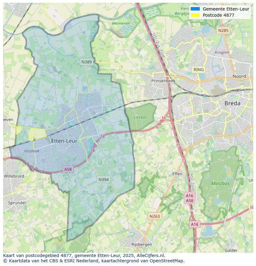 Afbeelding van het postcodegebied 4877 op de kaart.