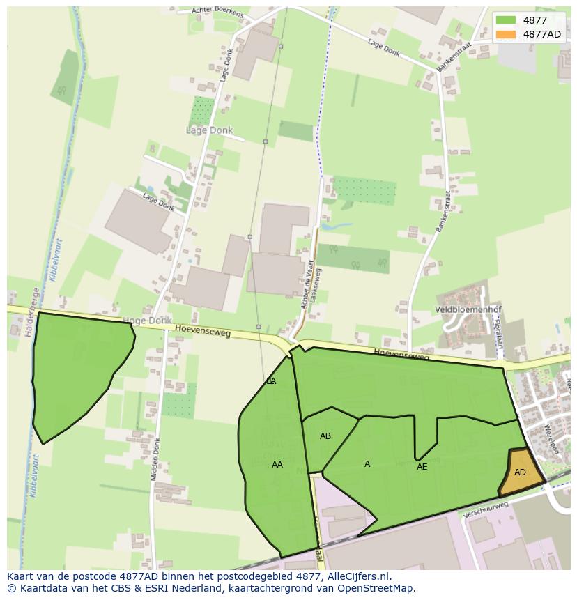 Afbeelding van het postcodegebied 4877 AD op de kaart.