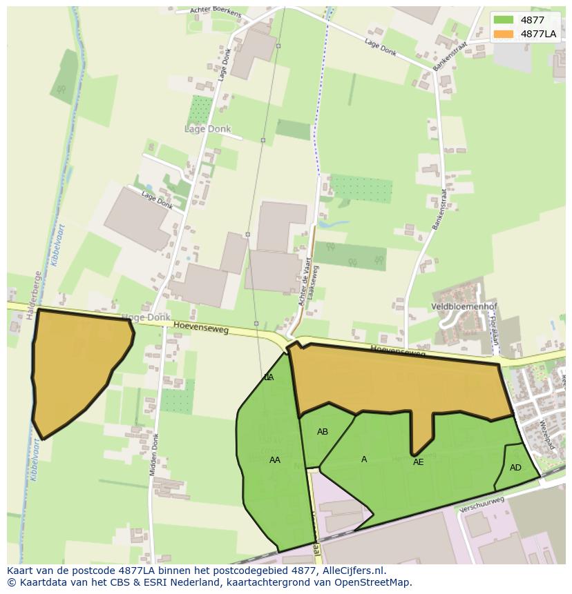 Afbeelding van het postcodegebied 4877 LA op de kaart.