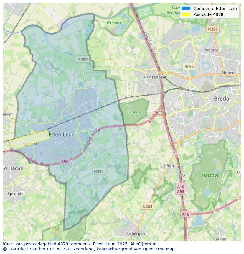 Afbeelding van het postcodegebied 4878 op de kaart.