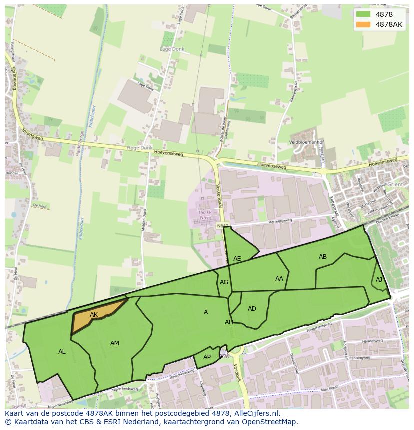 Afbeelding van het postcodegebied 4878 AK op de kaart.