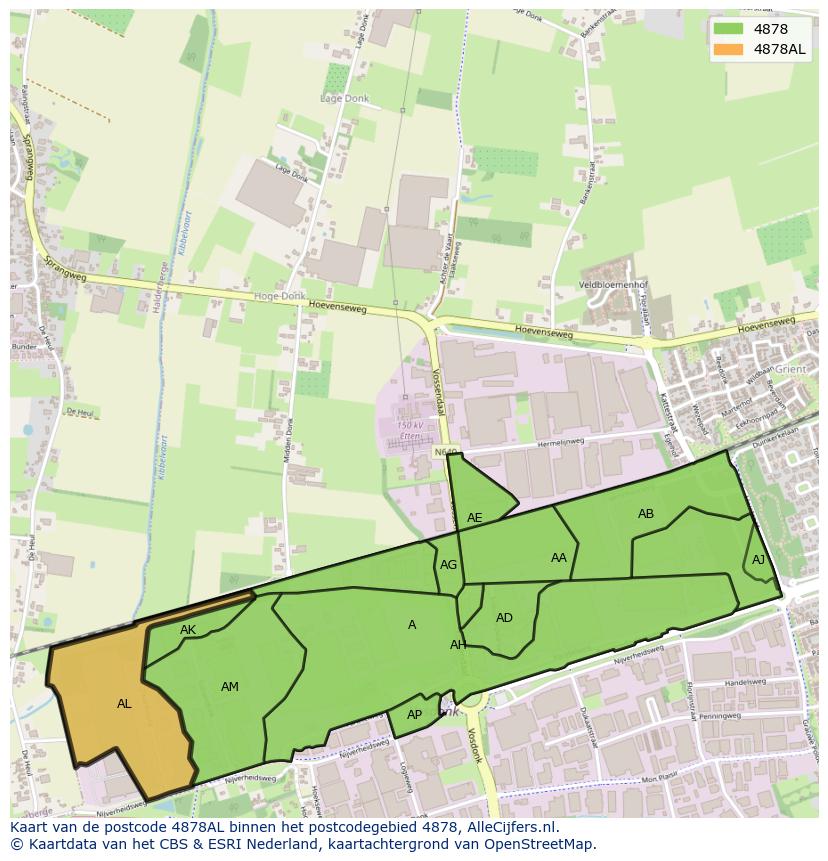 Afbeelding van het postcodegebied 4878 AL op de kaart.