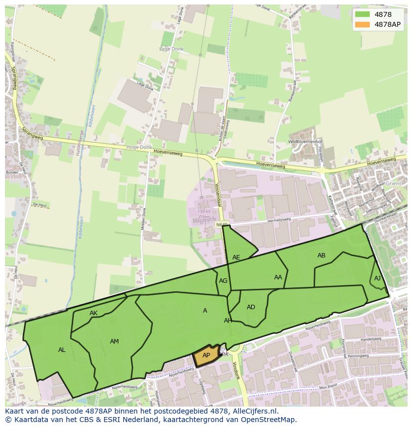 Afbeelding van het postcodegebied 4878 AP op de kaart.