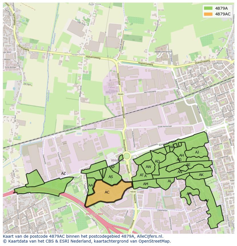 Afbeelding van het postcodegebied 4879 AC op de kaart.