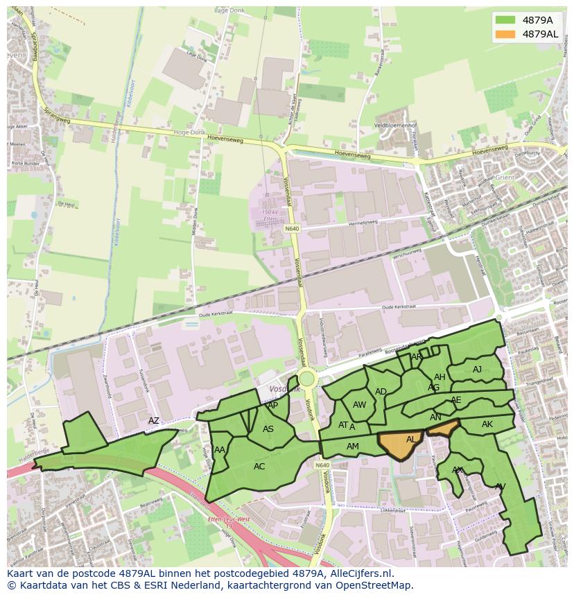 Afbeelding van het postcodegebied 4879 AL op de kaart.