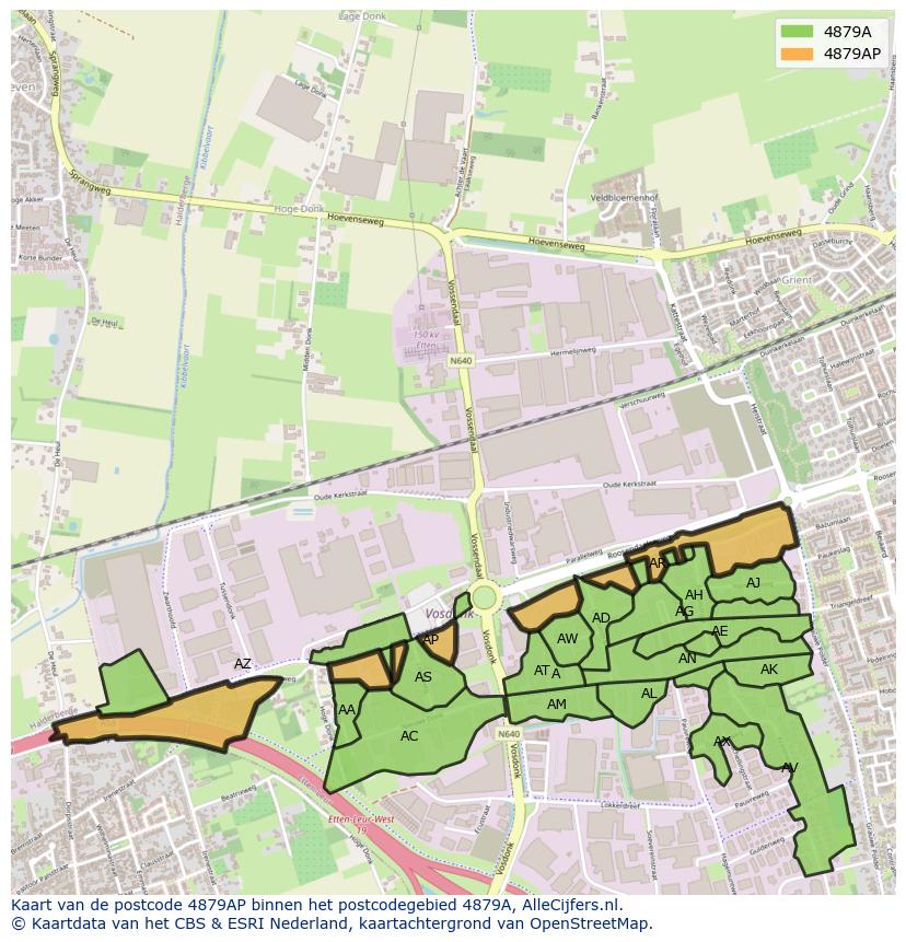 Afbeelding van het postcodegebied 4879 AP op de kaart.