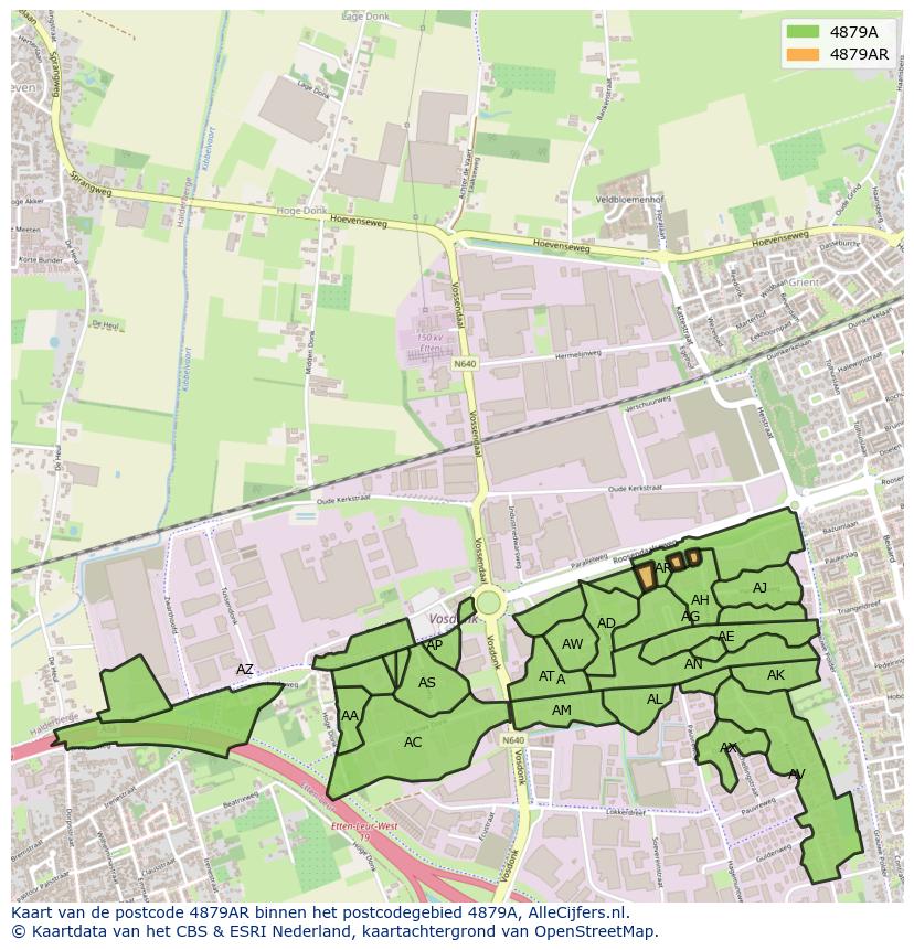 Afbeelding van het postcodegebied 4879 AR op de kaart.
