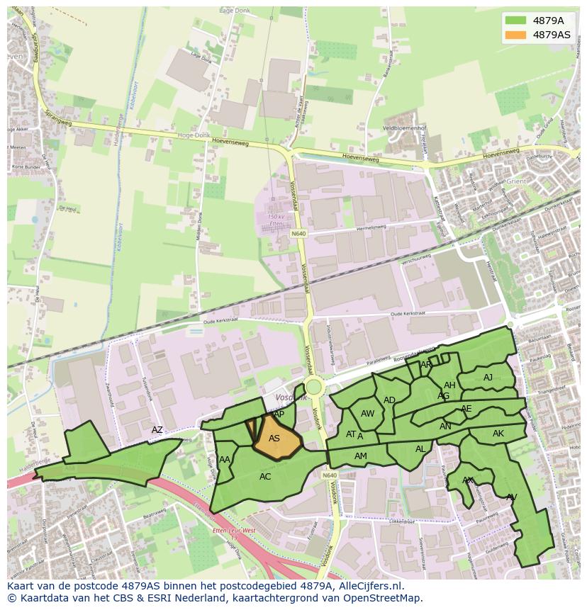 Afbeelding van het postcodegebied 4879 AS op de kaart.