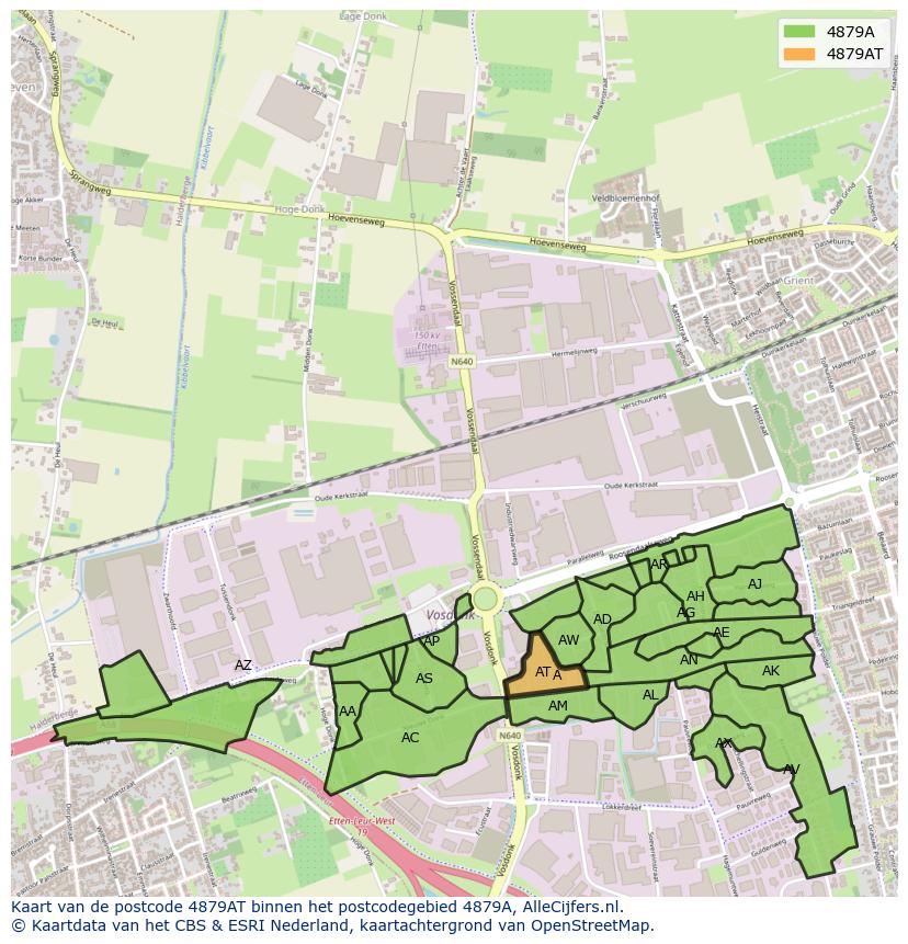 Afbeelding van het postcodegebied 4879 AT op de kaart.