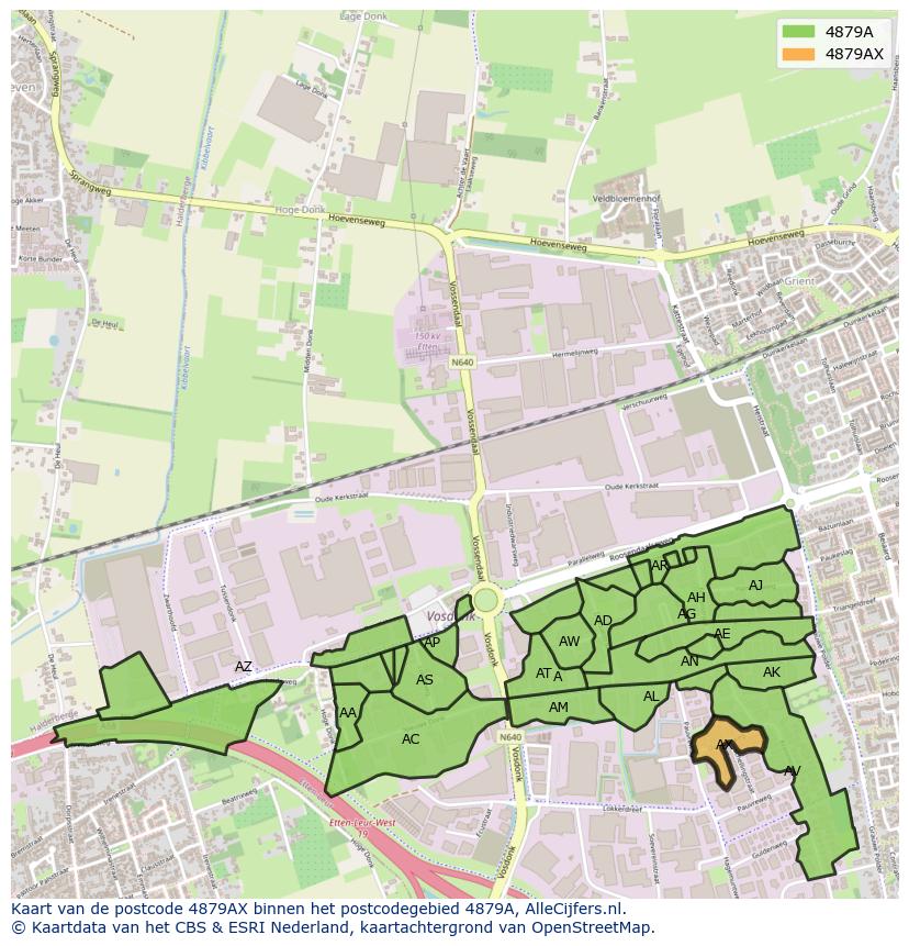 Afbeelding van het postcodegebied 4879 AX op de kaart.